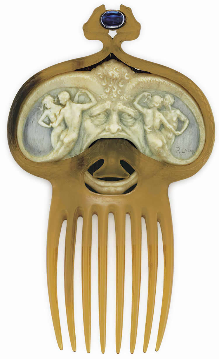 Rene Lalique Comb Masque With Pairs of Dancing Nymphs And Serpents