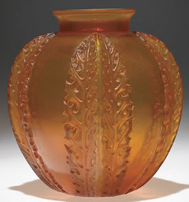 R Lalique Cased Yellow Butterscotch Vase