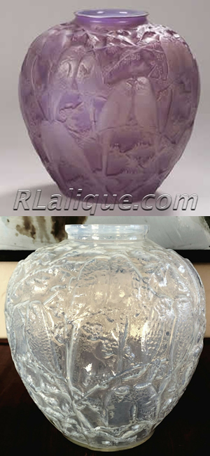 R Lalique Vase Peerruches Fakes - Not by Rene Lalique R Lalique Vase Perruches Fakes - Not by Rene Lalique
