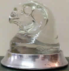 Rigolleau Tete D'Epervier Mascot In Clear Glass Set In Metal Mount - A Copy Of The Rene Lalique Hawk Head Rigolleau Tete D'Epervier Mascot In Clear Glass Set In Metal Mount - A Copy Of The Rene Lalique Hawk Head