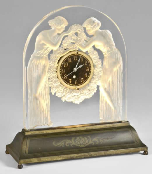 R. Lalique Deux Figurines Clock