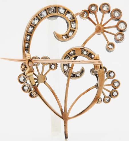 R. Lalique Diamond Leaves And Flowers Brooch