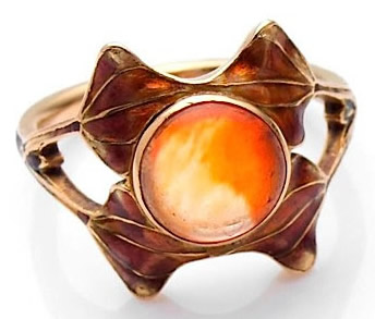 Rene Lalique Feuilles Et Cabochon Ring