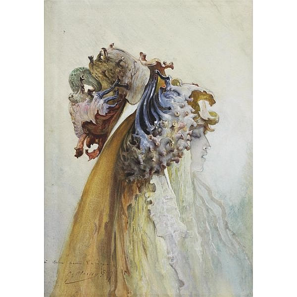 Rene Lalique Art Nouveau Watercolor