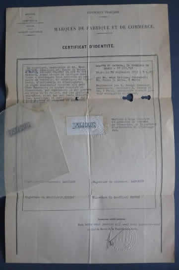 Rene Lalique Long-Tail-L LALIQUE Signature CERTIFICATE D'IDENTITE Document