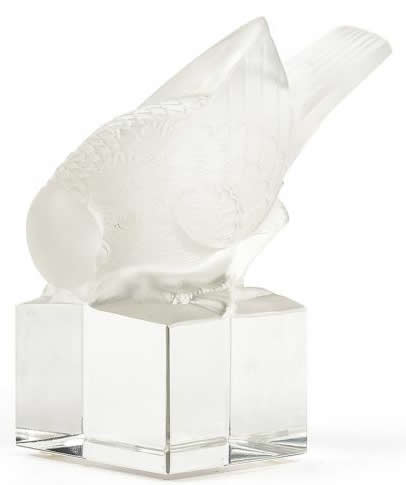 R. Lalique Moineau Sur Socle Ailes Croisees Presse-Papiers