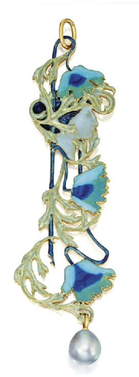 Rene Lalique Poppies and Leaves Pendant