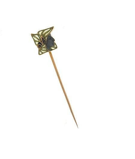 Rene Lalique Profil Dans Des Feuilles Stickpin