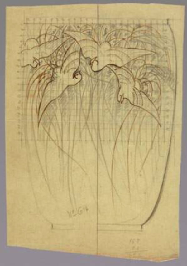 Rene Lalique Aigrettes Vase Drawing