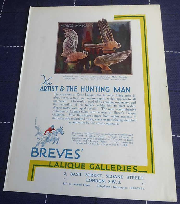 Rene Lalique Breves Galleries Unknown Hunting Book 1931 Book Ad