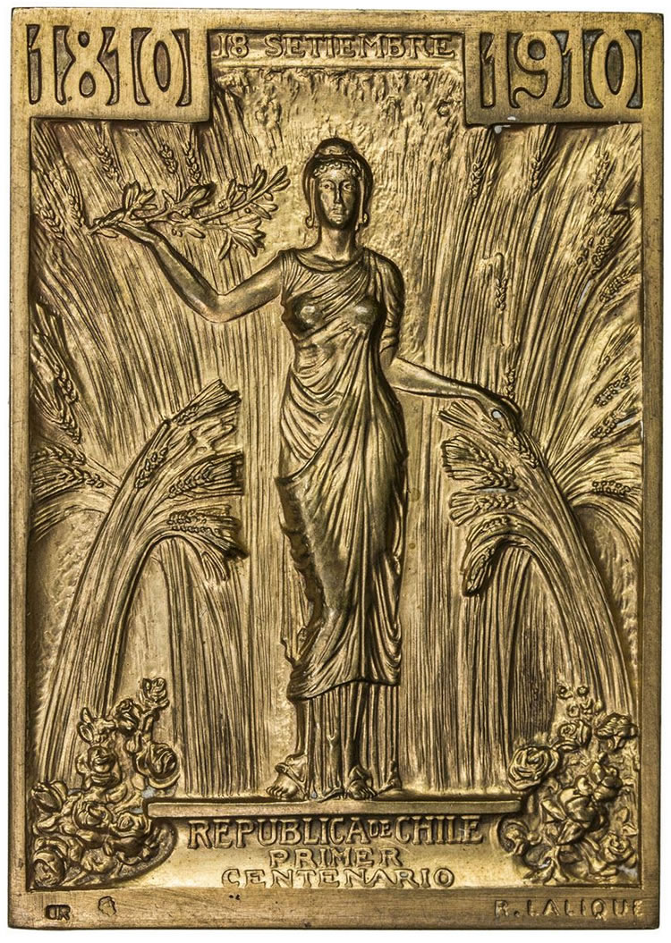 R. Lalique Centennial of Chilean Independence Plaque
