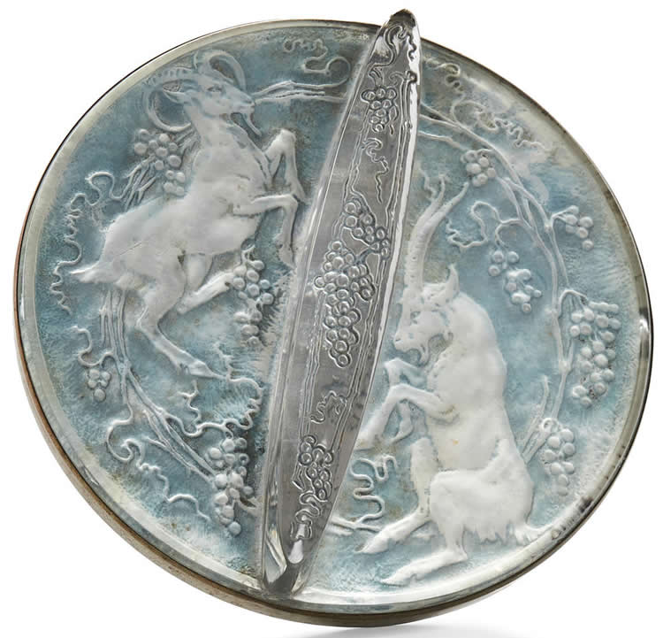 R. Lalique Deux Chevres Hand Mirror