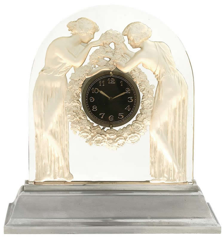 R. Lalique Deux Figurines Clock