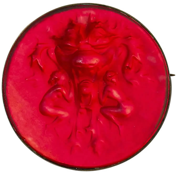 R. Lalique Deux Figurines et Masque Brooch