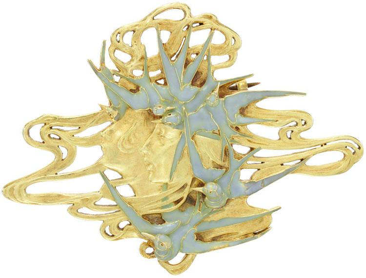 Rene Lalique Deux Tetes Femmes De Profil Brooch