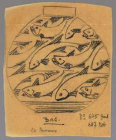 Rene Lalique Oleron Vase Drawing