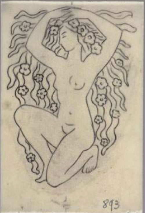 Rene Lalique Flore Vase Drawing
