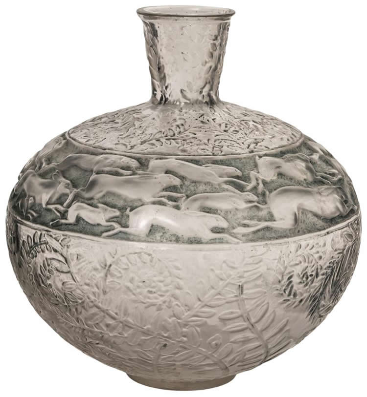 R. Lalique Lievres Vase
