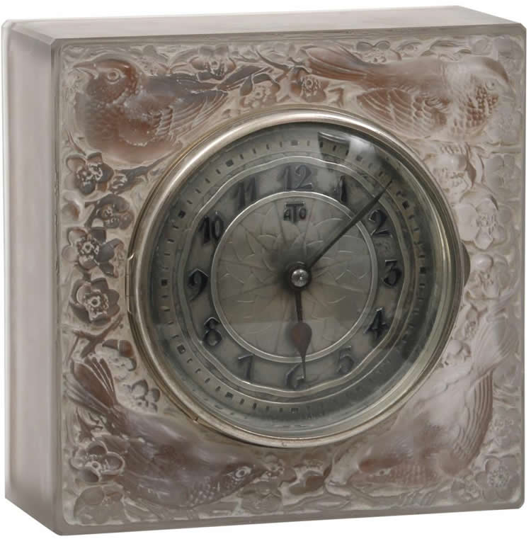 R. Lalique Quatre Moineaux du Japon Clock