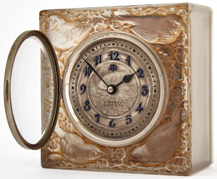 R. Lalique Quatre Moineaux Du Japon Clock