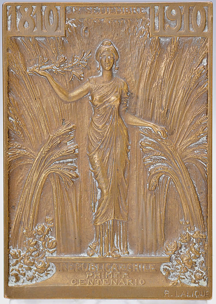 R. Lalique Republica De Chile Primer Centario Plaque