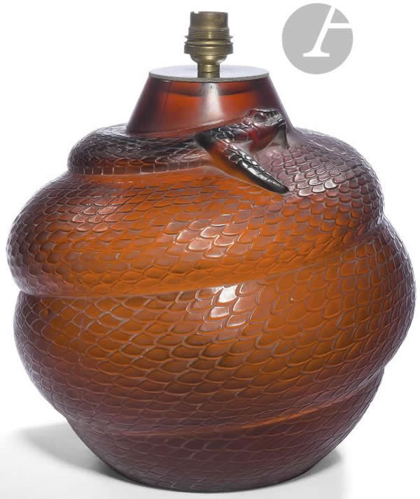 Rene Lalique Serpent Vase Lamp